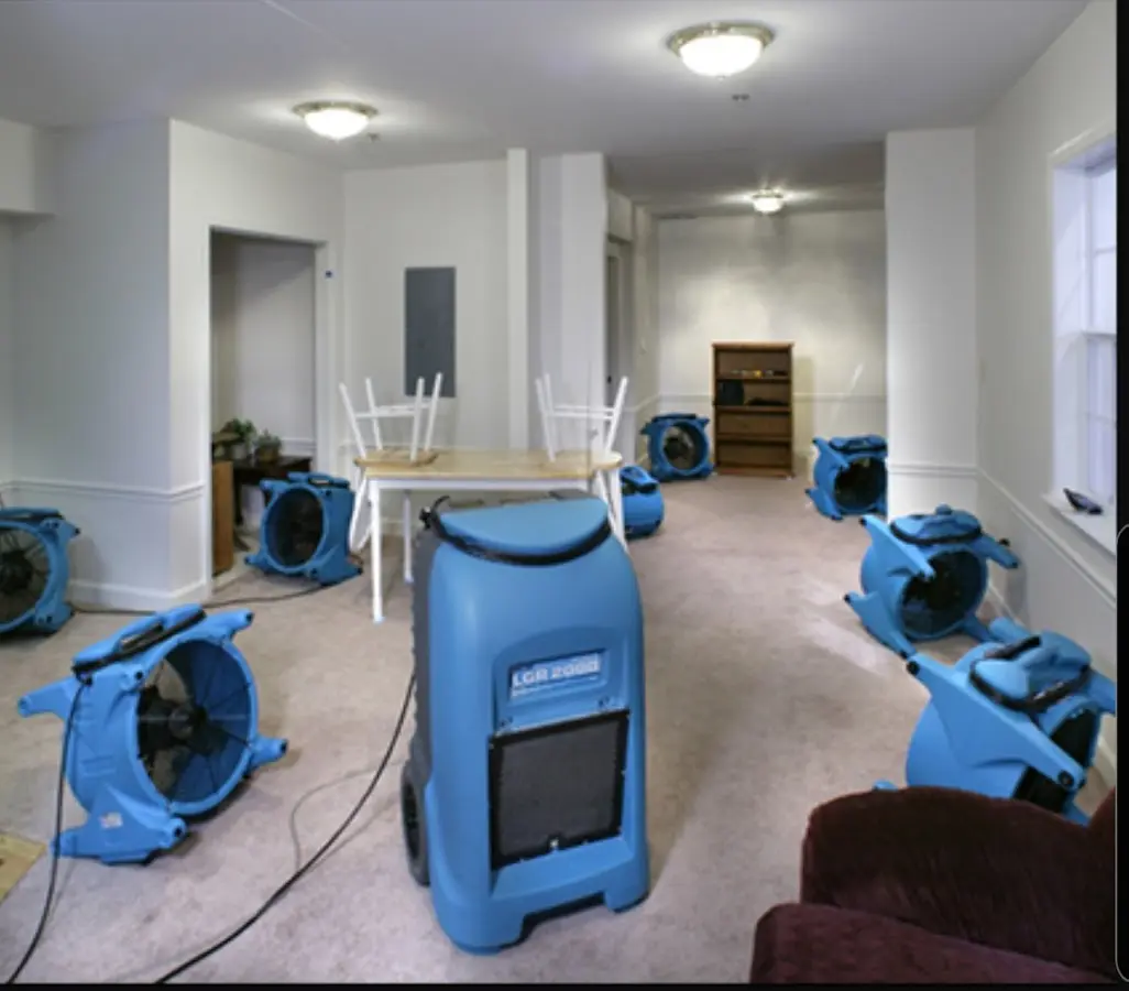 Air movers and dehumidifier setup for Water Damage Restoration in Sumner